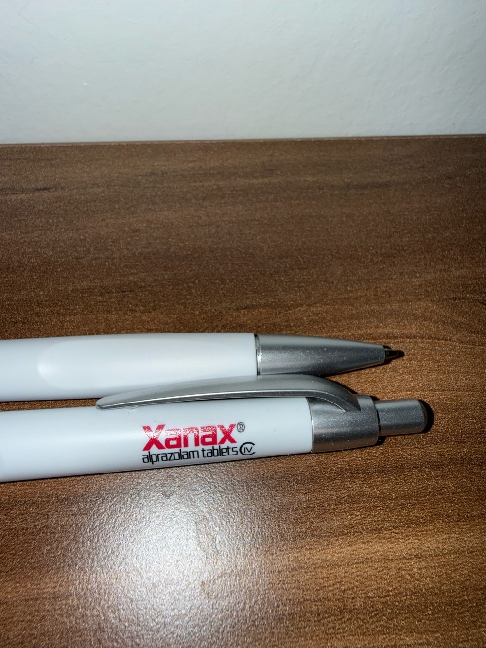 Xanax Retro Pharma Merch - White and Silver Ballpoint Pen